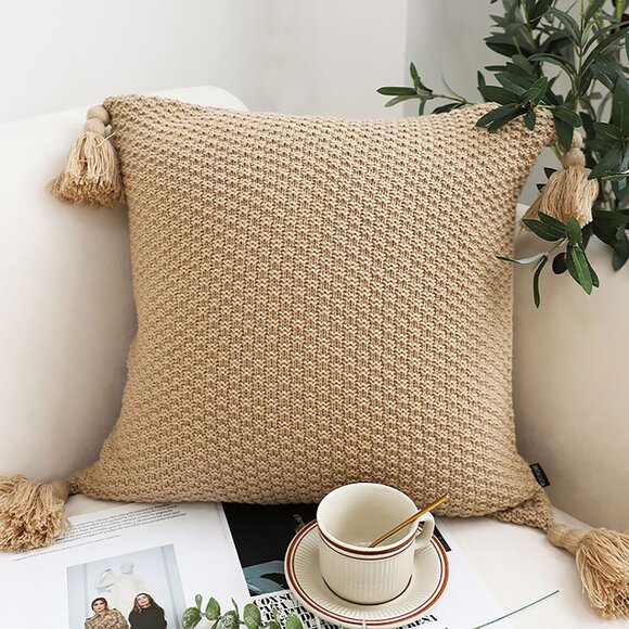 SOGA 2X 50cm Chunky Knit Pillowcase (Warm Beige) - Picture 1 of 7